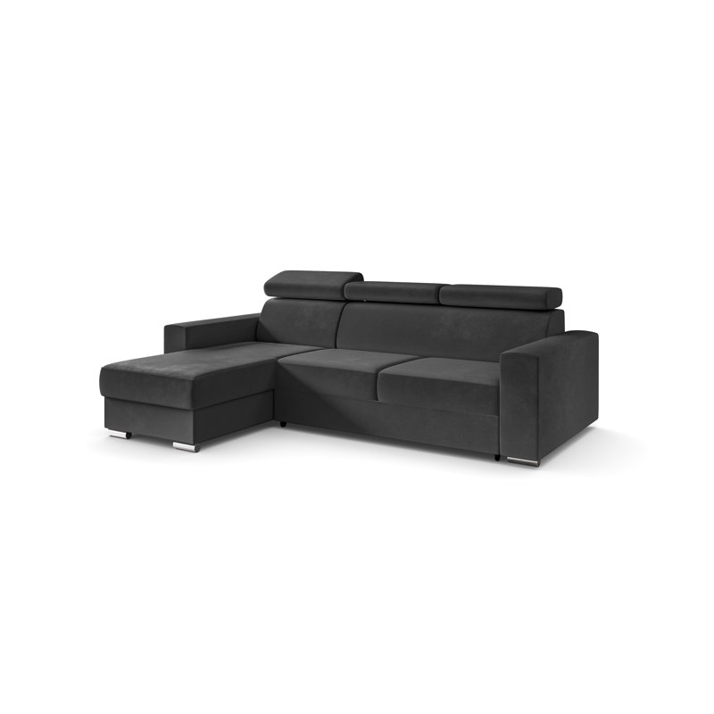 Philbert Corner Sofa Bed, Dark Grey Polyester, Left Hand Facing