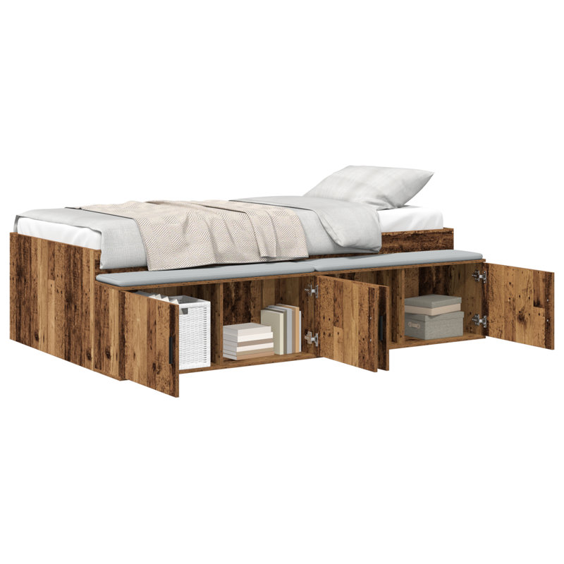 Vidaxl Storage Bed Frame, Old Wood, Small Single (2'6)