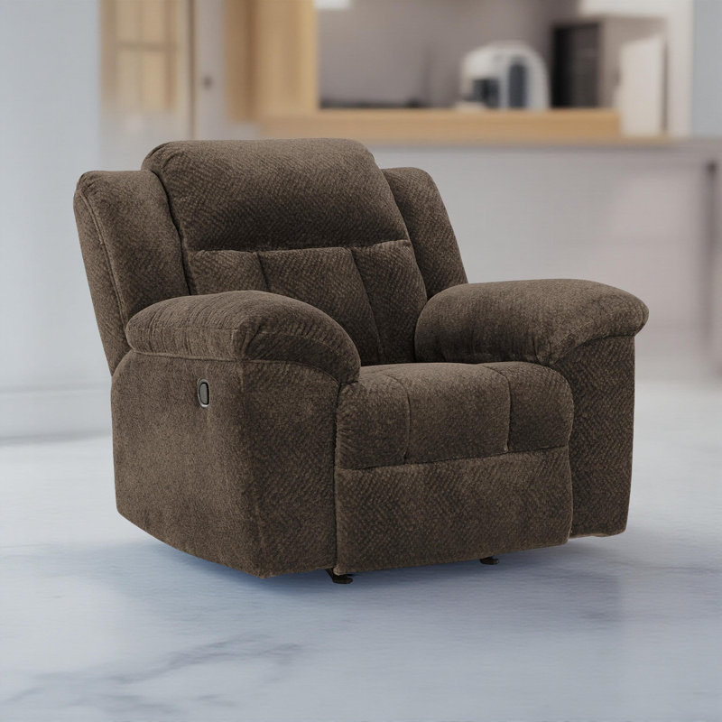 Fauteuil inclinable manuel berçant Briar, polyester, accoudoirs coussinés, Brun
