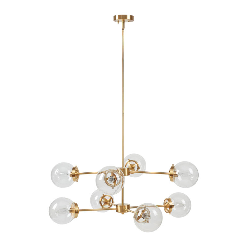 Lustre en métal 8 lumières avec ampoules sphériques dorées / transparentes Voir ci-dessous