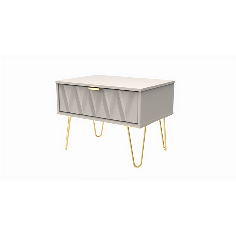 Fully Assembled Diamond - Gold Hairpin (F) 1 Drawer Side Table, Mushroom