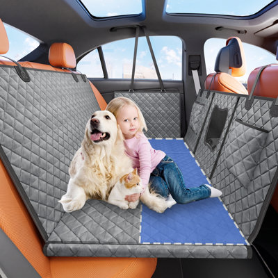 Extension de siège arrière pour chien avec fond rigide amovible, housse de siège de voiture imperméable pour chien pouvant supporter 400 lb avec fenêtre en filet, moyenne, grise avec bordure noire