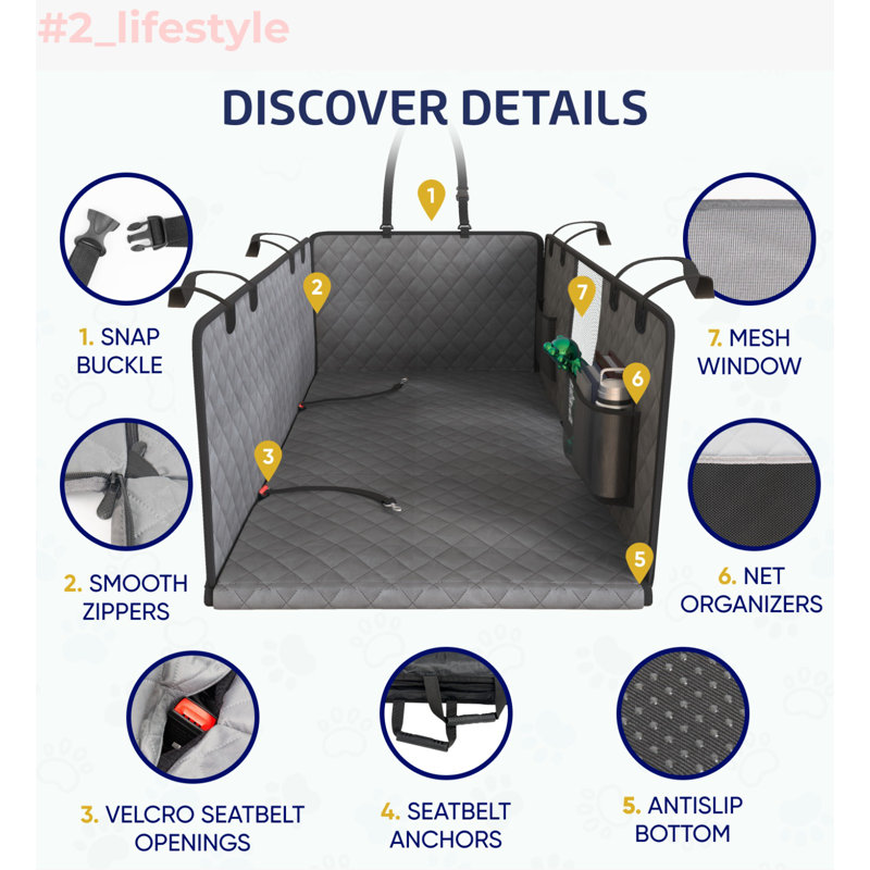 Gray Waterproof Car Seat Cover with Mesh Window and Storage Pockets