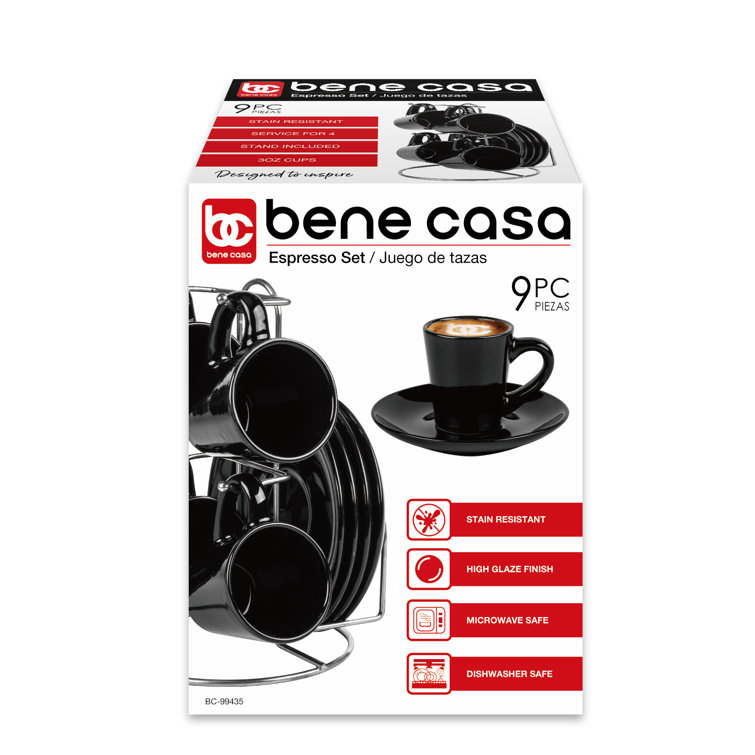 Bene Casa Espresso Coffee Maker with 2 Cups and Saucers Set