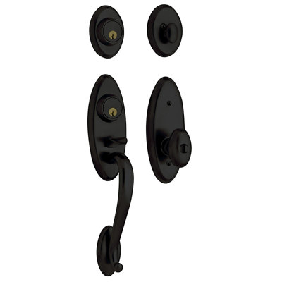 Landon Handleset with Single Cylinder Deadbolt and Door Knob and Rosette