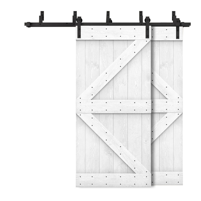 Porte de grange à panneaux et en bois avec quincaillerie d'installation, 44 po x 84 po, Blanc
