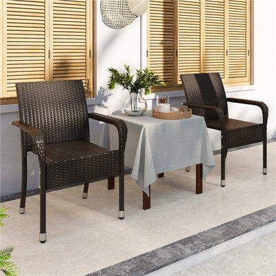 PE Rattan Chair with Armrests & Adjustable Footpads