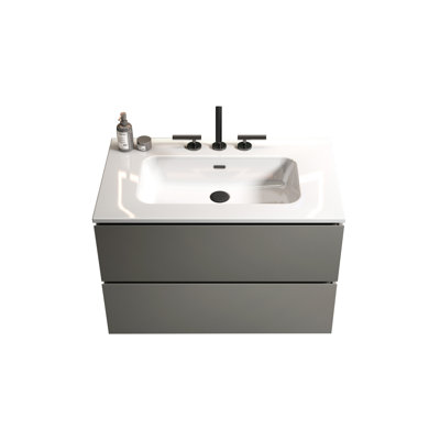 Meuble-lavabo mural de 30 po avec lavabo en céramique et trois trous de robinet, offrant une élégance intemporelle et une fonctionnalité améliorée.