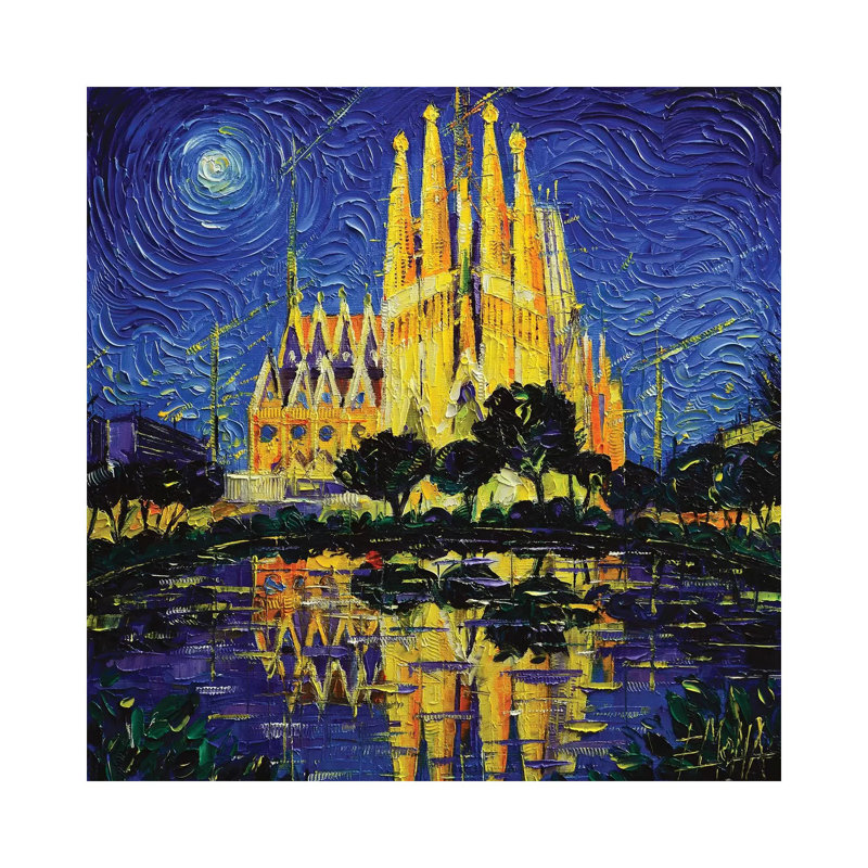 Sagrada Familia Barcelona Mirrored by Mona Edulesco - Painting on Canvas, 93.98cm H x 93.98cm W x 1.91cm D, Wrapped Canvas