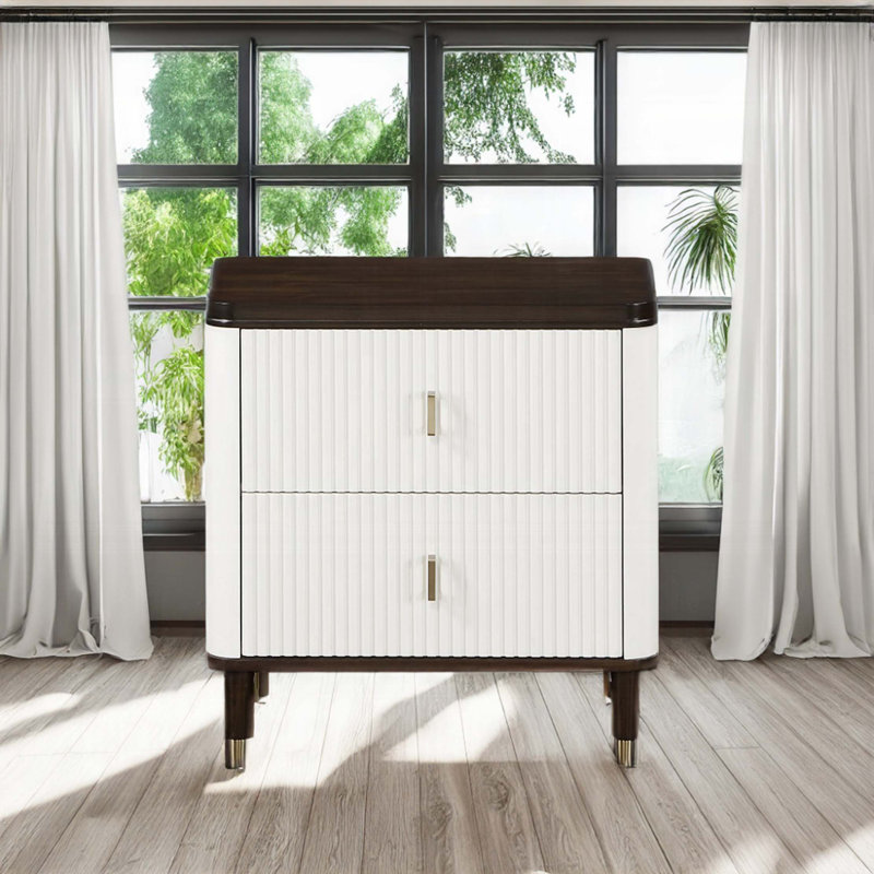 Dzianis 2-Drawer Nightstand in White and Walnut
