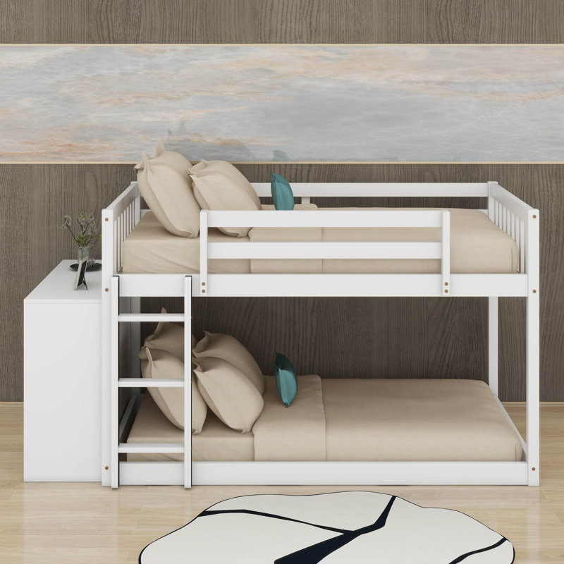 Twin Over Twin Bunk Bed With 3 Shelves And 4 Drawers, White
