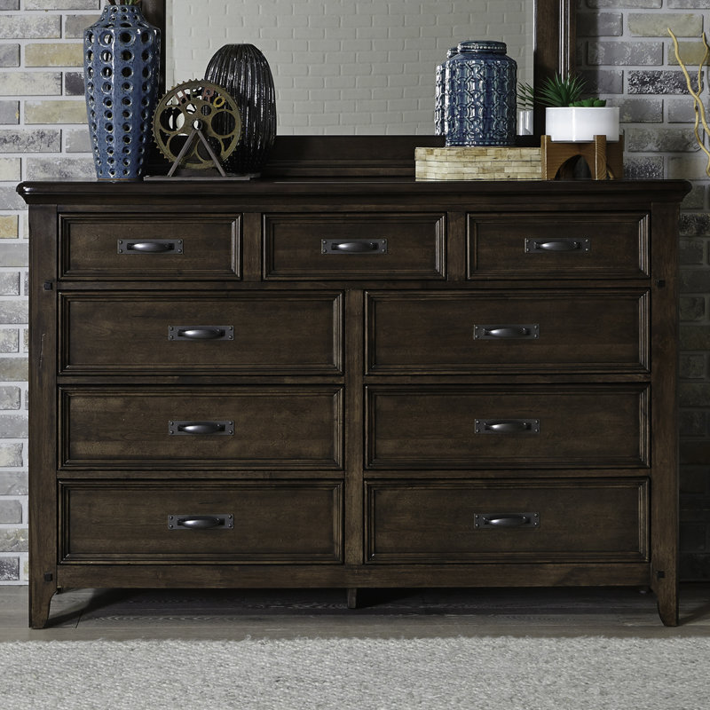 Commode 9 tiroirs en bois massif 64 po.
