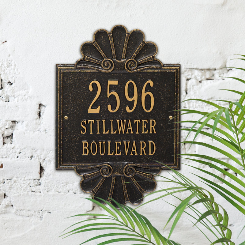 Signature Series 3-Line Wall Address Plaque, Black, Gold, Yes