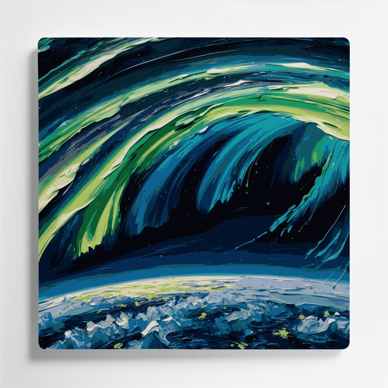 «Space Aurora Borealis from Space», art mural en métal bleu, H 12 po x l 12 po