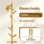 Freestanding Solid Wood Coat Rack, Tree-Shaped Coat Tree with 11 Hooks, 1.6" Diameter Main Pole, 3-Leg Base, Natural Beige, Hat & Clothes Stand for Bedroom, Office & Entryway
