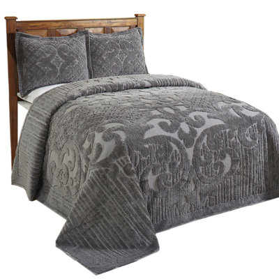 Ashton Chenille Bedspread Queen Size, 100% Cotton Floral Medallion Coverlet, Traditional Textured Heirloom Bedding, Soft Breathable All-Season Comfort, OEKO-TEX Certified, Machine Washable, Gray