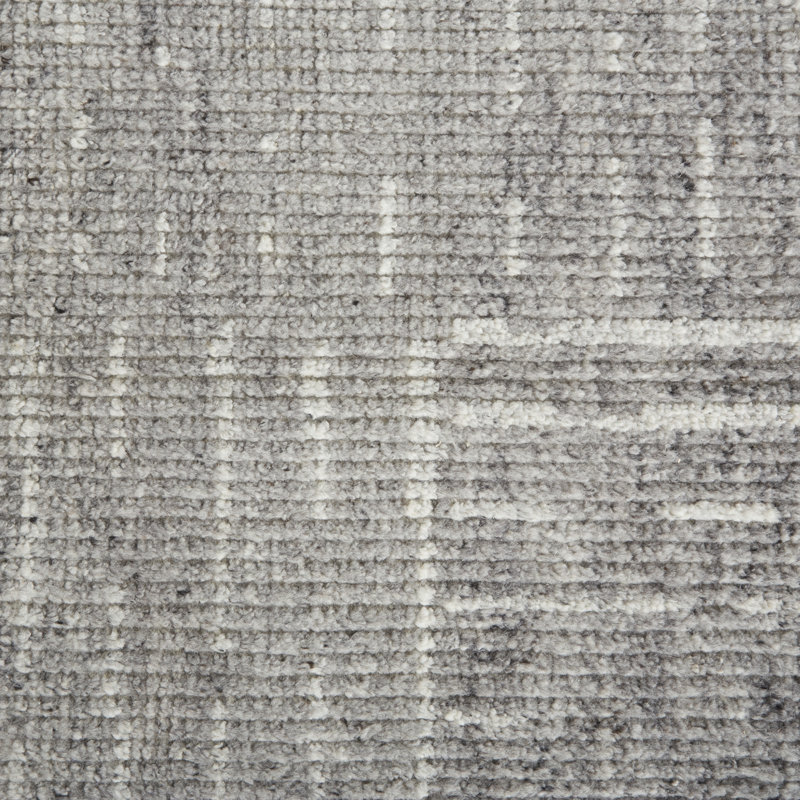Tapis gris / ivoire en coton / laine noué à la main Chafic, Rectangle 3 pi 6 po x 5 pi 6 po