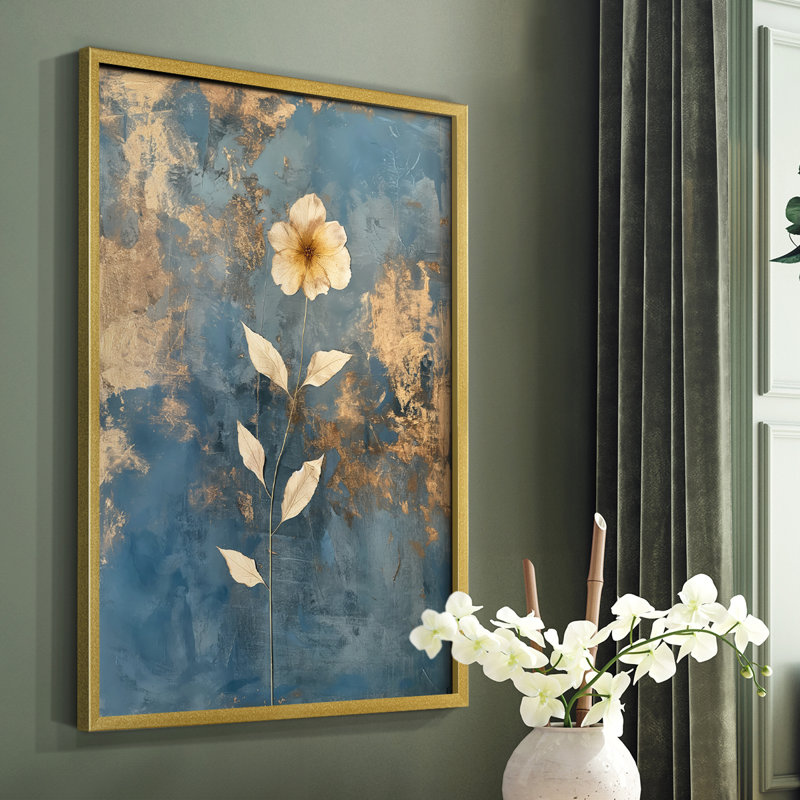 FLORAL Series XLV III - Reproduction encadrée de qualité supérieure - Prêt à accrocher - Aucun clou requis, Doré