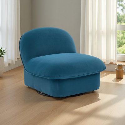 Fauteuil d'appoint pivotant, base en métal à 360 degrés avec revêtement en tissu de velours, fauteuil pivotant confortable en forme de citrouille pour le salon