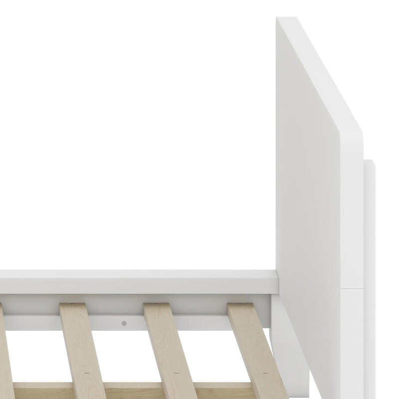 Plateforme de lit contemporaine avec tête de lit attachée et système de lattes, Blanc