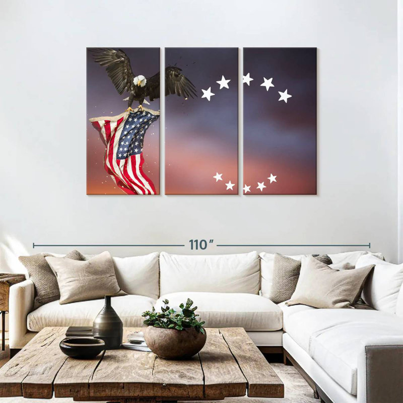 Brampt Bald Eagle With American Flag, 48" H x 74" W