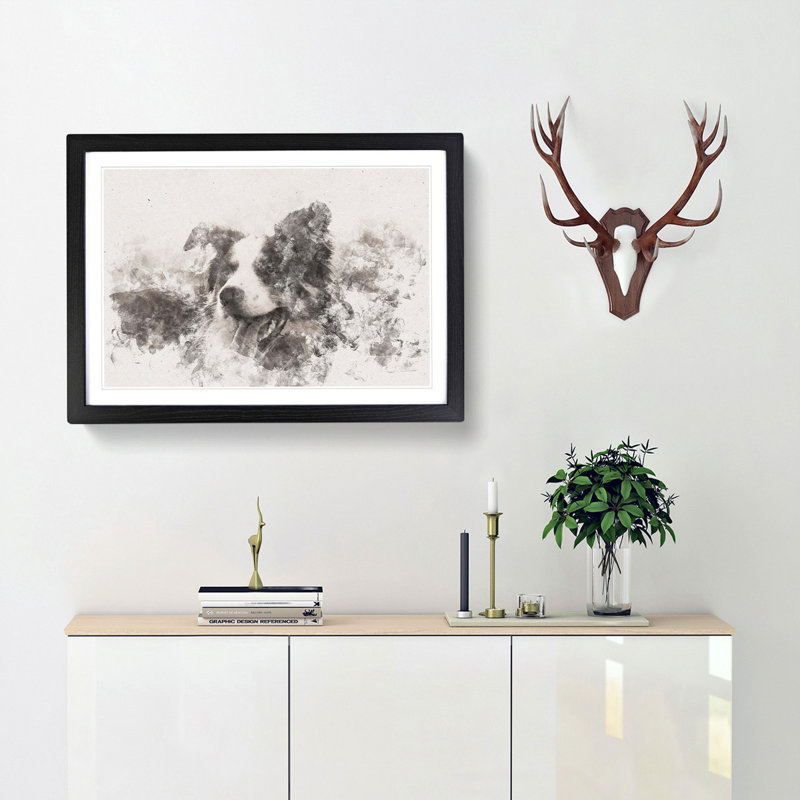 Border Collie Dog in a Meadow - Picture Frame Graphic Art Print, 40cm H x 60cm W x 2cm D, Black Framed