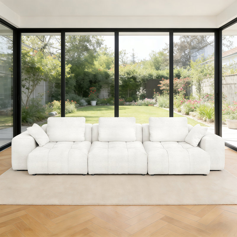 Canapé rembourré, canapé modulaire 3 places pour salon, Beige
