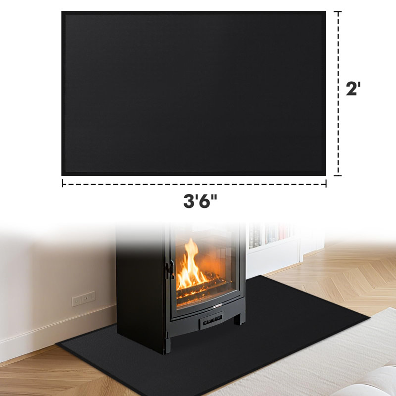 Tapis de foyer pour cheminées Tapis de foyer résistant au feu et ignifuge, tapis de foyer pour foyer au bois intérieur extérieur, noir