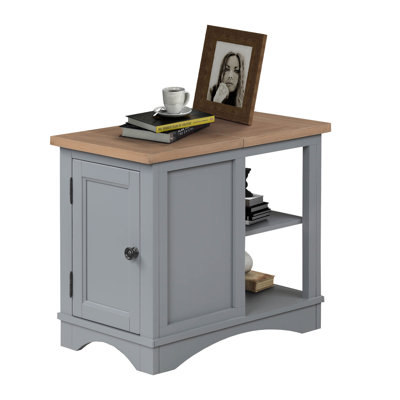 Antinus Solid and Manufactured Wood End Table with Built-In Outlets and USB Ports