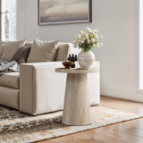 Stone Pattern Manufactured Wood 19.7-Inch Tall Round End and Side Table