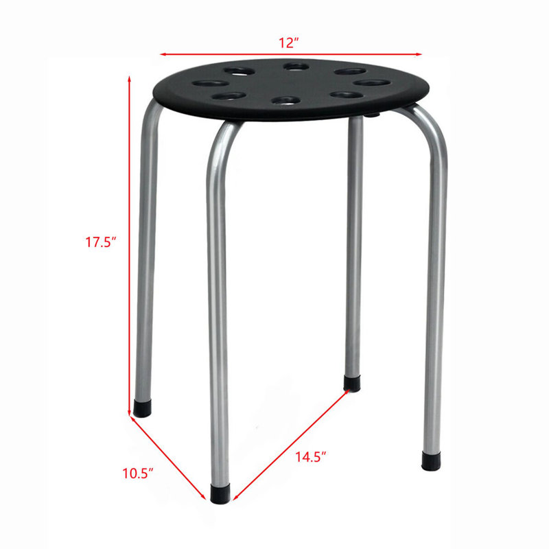 Gray 17.5 Inch Set of 6 Stackable Plastic and Metal Stools