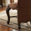 Chaise de salle à manger en bois massif brun sculpté, dossier haut, revêtement en tissu