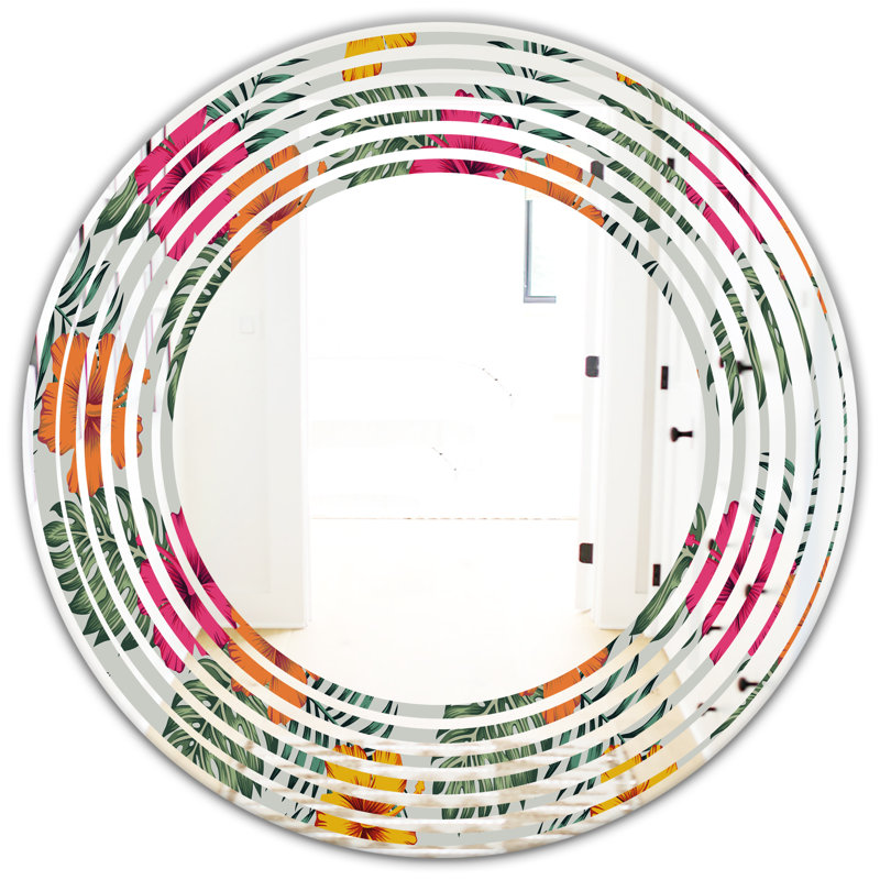 Miroir mural Wave, H 23,6 po x l 23,6 po, Vague de feuilles tropicales