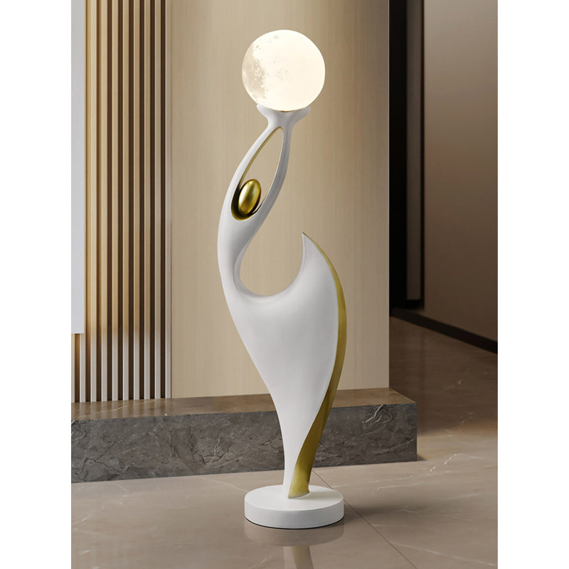 Sculpture simple en résine, Blanc / Doré