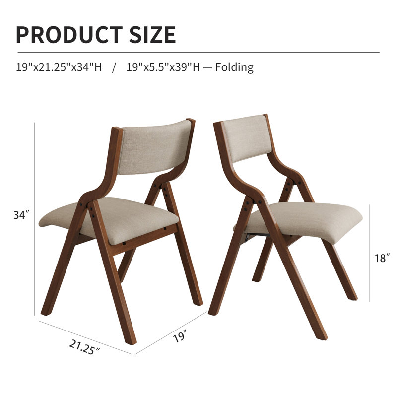 Set Of 2 Upholstered Folding Dining Chairs In Cream Taupe And Walnut, Space-saving, Easy To Carry, No Assembly Required