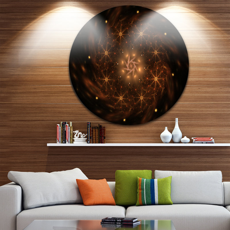 « rounded brown floral fleur », impression sur métal, H 23 po x l 23 po x P 1 po