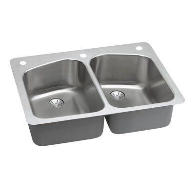 Lustertone 33" L x 22" W Double Basin Dual Mount Kitchen Sink with Drain Assembly