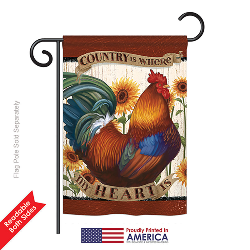 Country My Heart Patriotic Farm Animals Polyester Garden Flag