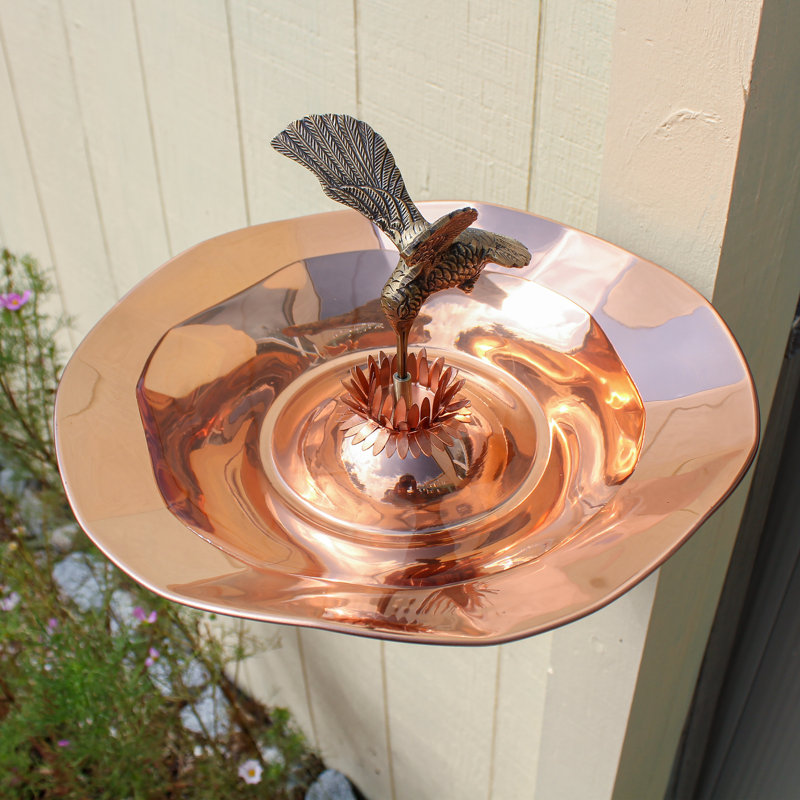Copper Plated Hummingbird Birdbath with Wall Mount Bracket