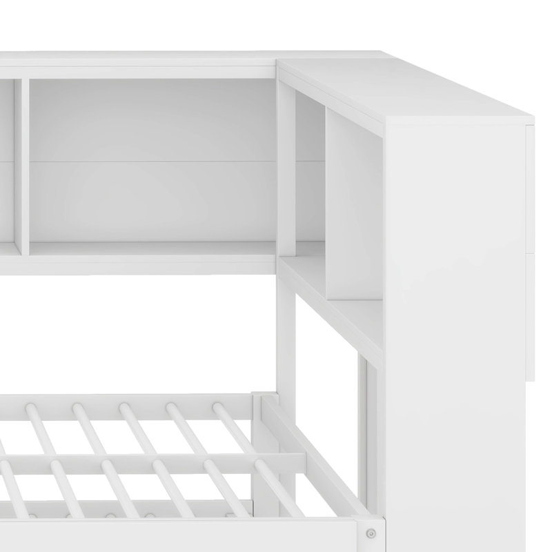 Lit de jour en métal avec couchette, armoires de rangement et ports USB Gouet, Blanc