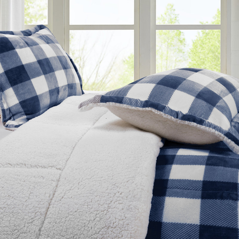 Ensemble d'édredon réversible en duvet synthétique et microsuède 3 pièces, Édredon grand + 2 taies décoratives