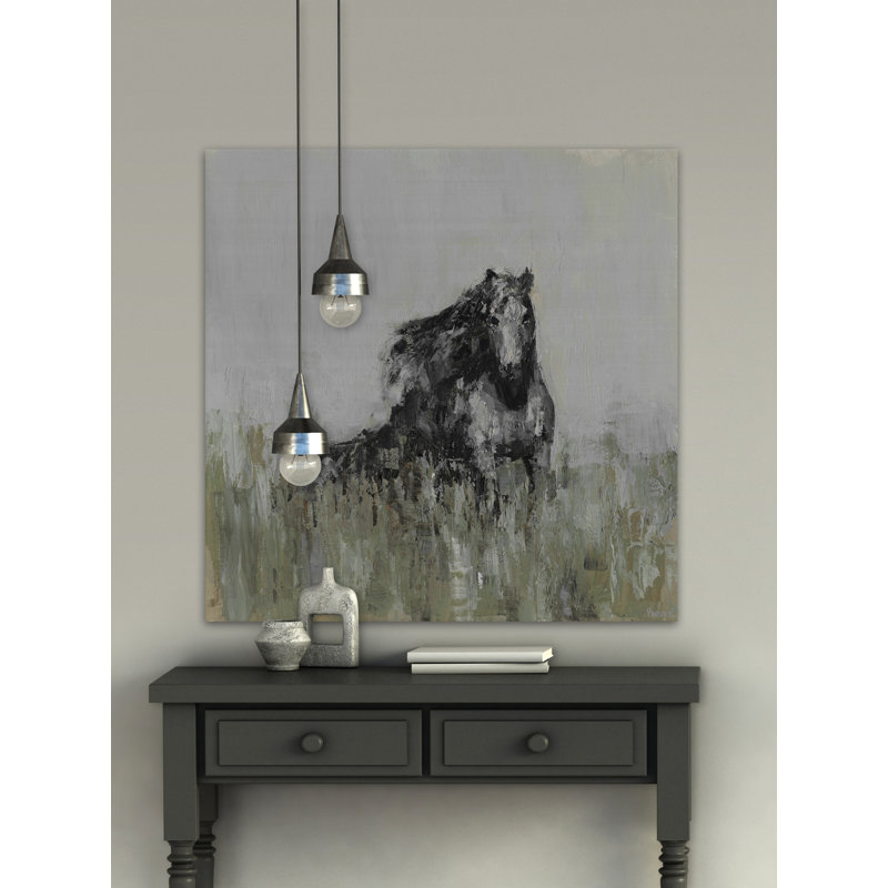 Dark Horse At The Meadow by Parvez Taj - Wrapped Canvas Print, 20cm H x 20cm W