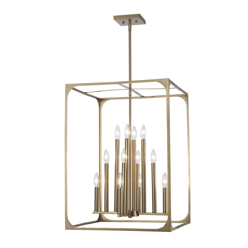 Luminaire suspendu cage 12 lumières Marieliese, Or antique