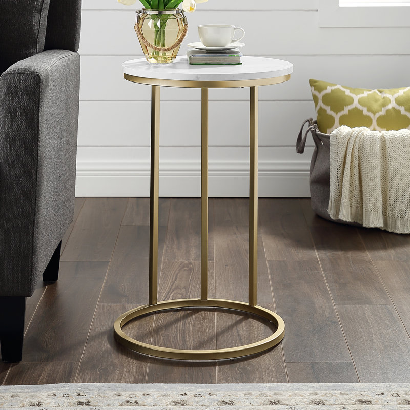 Agatha End Table, Faux White/Gold