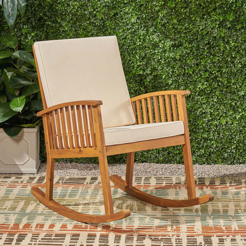 Chaise berçante d'extérieur en bois, Beige, Brun
