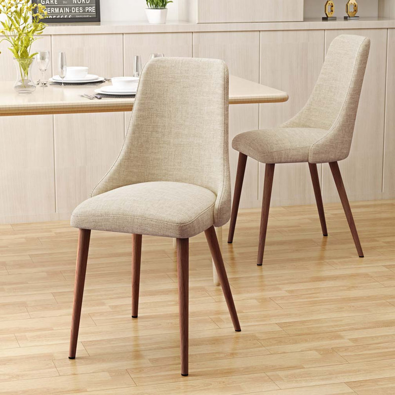 Chaise de salle à manger rembourrée en tissu avec dossier rembourré, 4 pieds en métal, Blé, Noyer