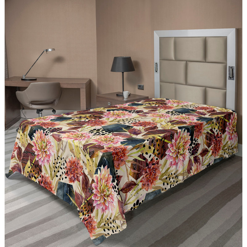Drap plat Ambesonne, Drap plat pour lit simple TG, Rose pastel / motif floral rouille foncé