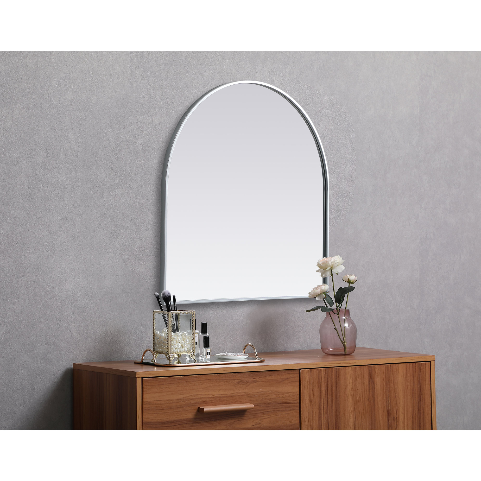 Sabine Metal Arch Wall Mirror, 30" x 30", Silver