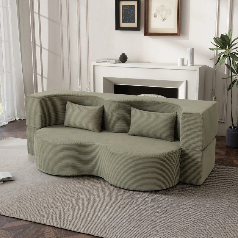 Canapé-lit 2 en 1 pliable avec mousse à mémoire de forme, revêtement en fausse fourrure et 2 coussins pour plus de confort et d'espace