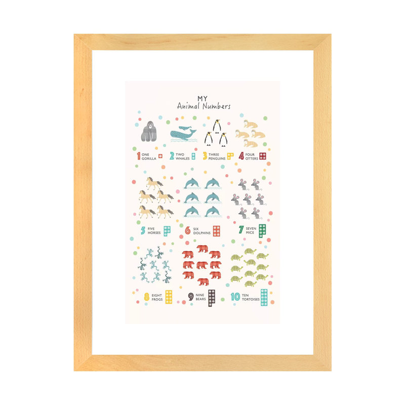 Nombre d'animaux - impression, H 32 po x l 24 po x P 1 po, Papier avec cadre beige, Blanc